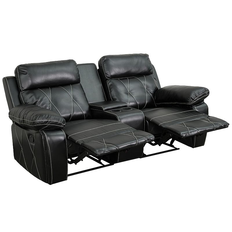 Emma and Oliver Black LeatherSoft 2-Seat Reclining Theater Unit-Straight Cup Holders