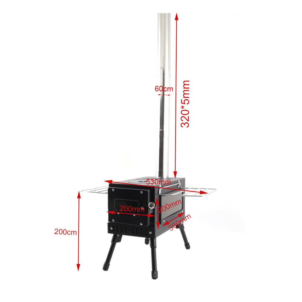 TABODD Outdoor Wood Tent Camping Stove Wood Burning Stove w/ Adjustable Vent & Chimney