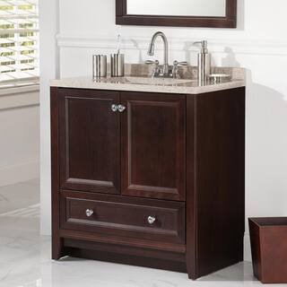 Glacier Bay Delridge 30.5 in. W x 18.8 in. D x 35.4 in. H Freestanding Bath Vanity in Chocolate with Caramel Solid Surface Top MVC30P2-CH