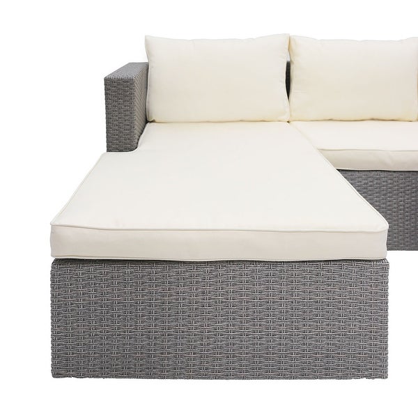 3 Piece Wicker Sectional Conversation Set with Cushions - Grey