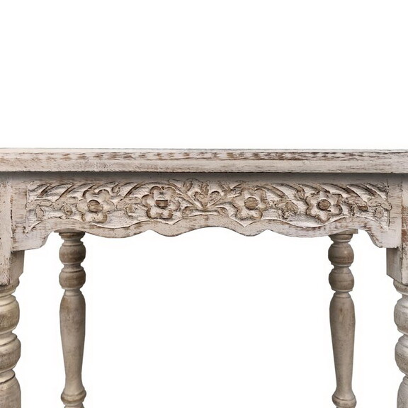 Wooden Side Table with Carved Rectangular Top and ...