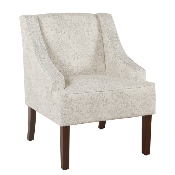 Fabric Upholstered Wooden Accent Chair with Swooping Arms， Gray and Brown