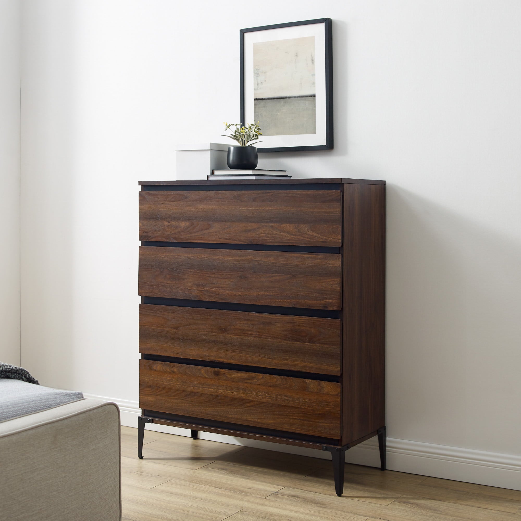 Manor Park Urban Industrial 4 Drawer Vertical Dresser, Dark Walnut