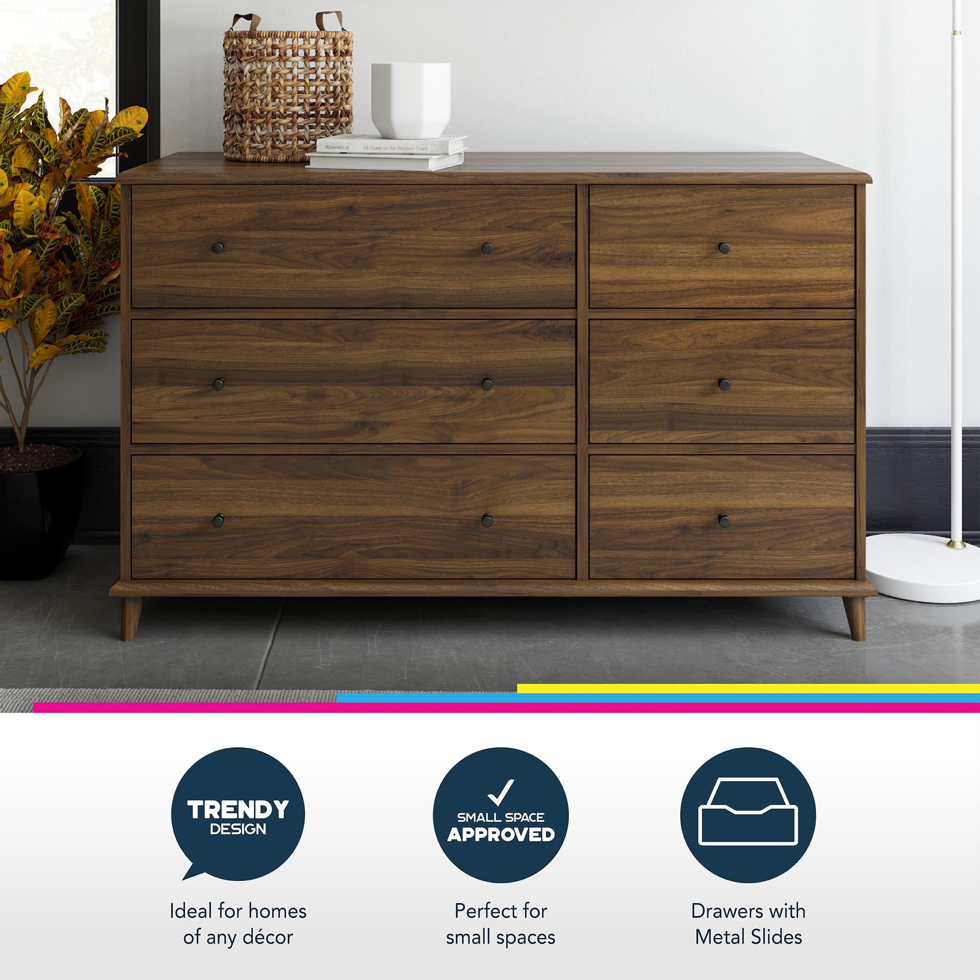 Queer Eye Farnsworth 6 Drawer Mid-Century Modern Dresser, Ivory Oak