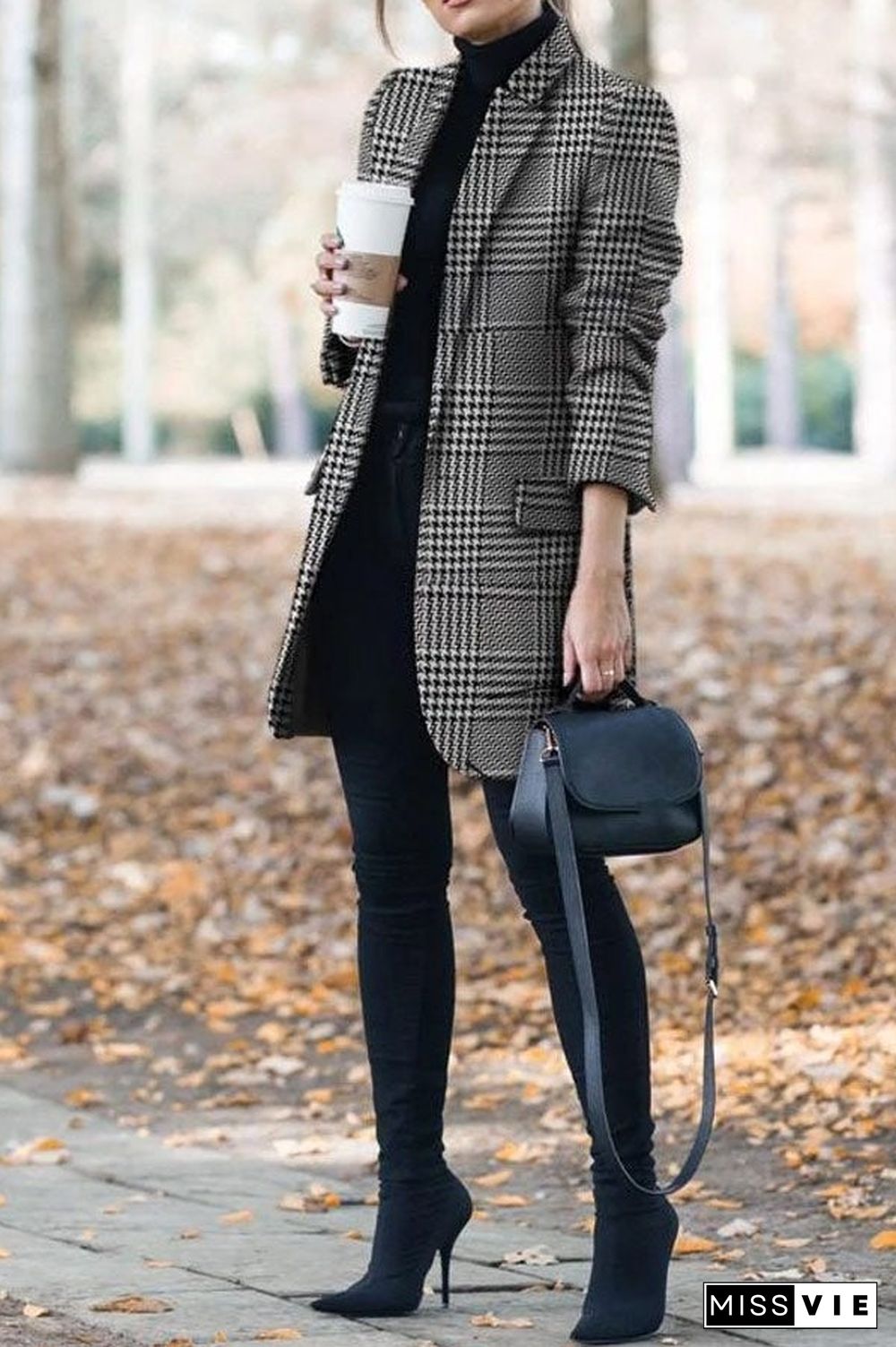 Fashion Lapel Plaid Print Coat