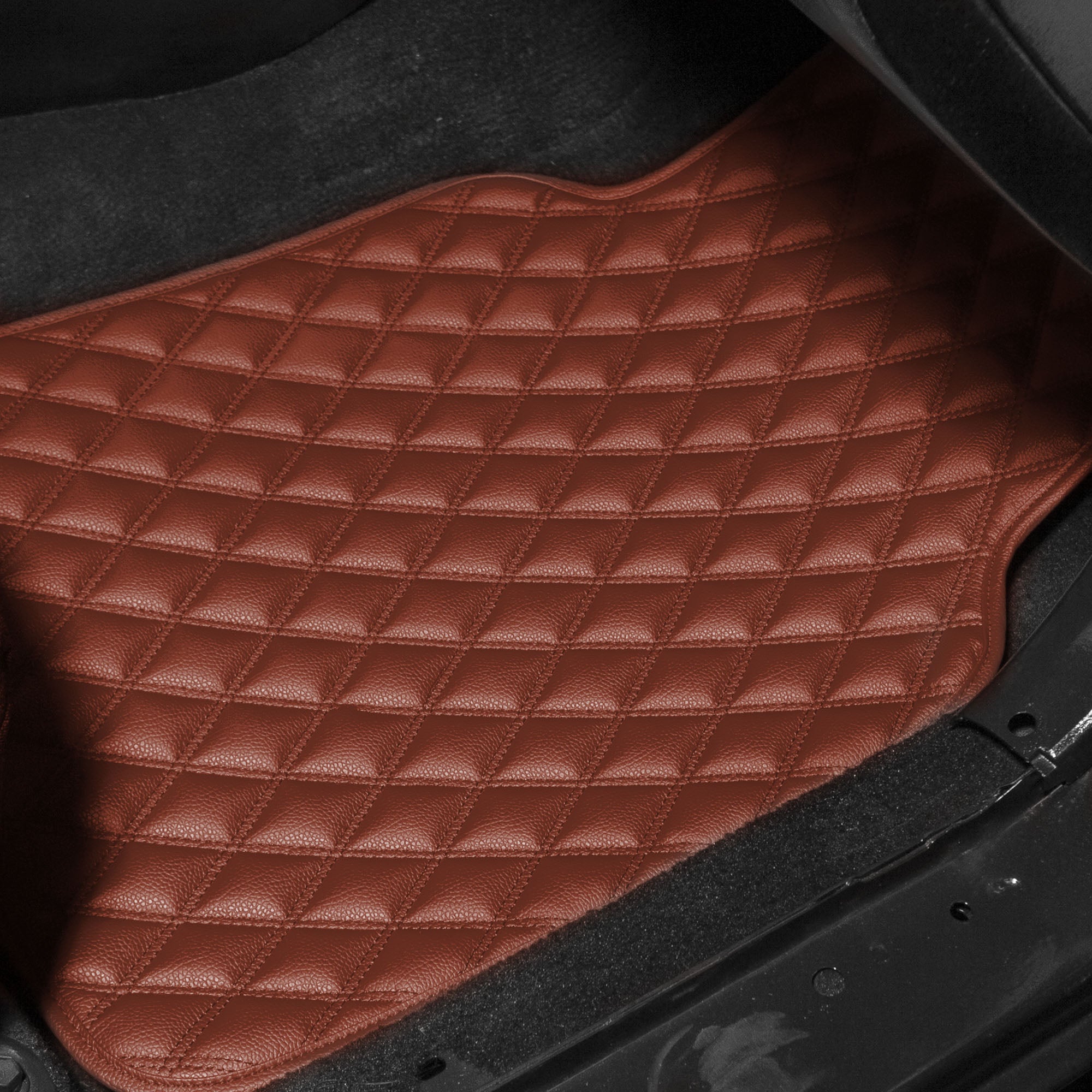 FH Group Universal Fit Diamond Pattern Floor Mats Leather For Car SUV Van Brown w/ Black Dash Pad F12002BROWN-FH1002BLACK