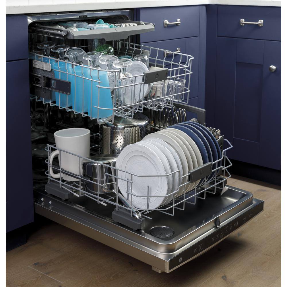 GE 24 in. Built-In Top Control Slate Dishwasher wStainless Steel Tub Bottle Jets 46 dBA GDT665SMNES