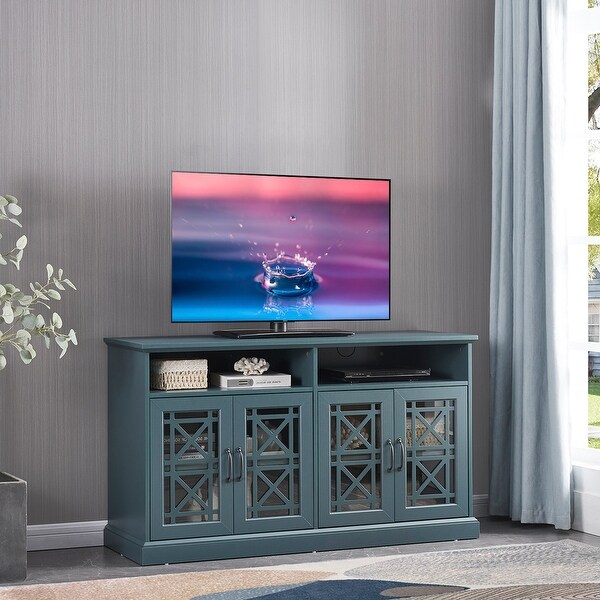 Wooden TV Console， Storage Buffet Cabinet， Sideboard with Glass Door and Adjustable Shelves for Living Room