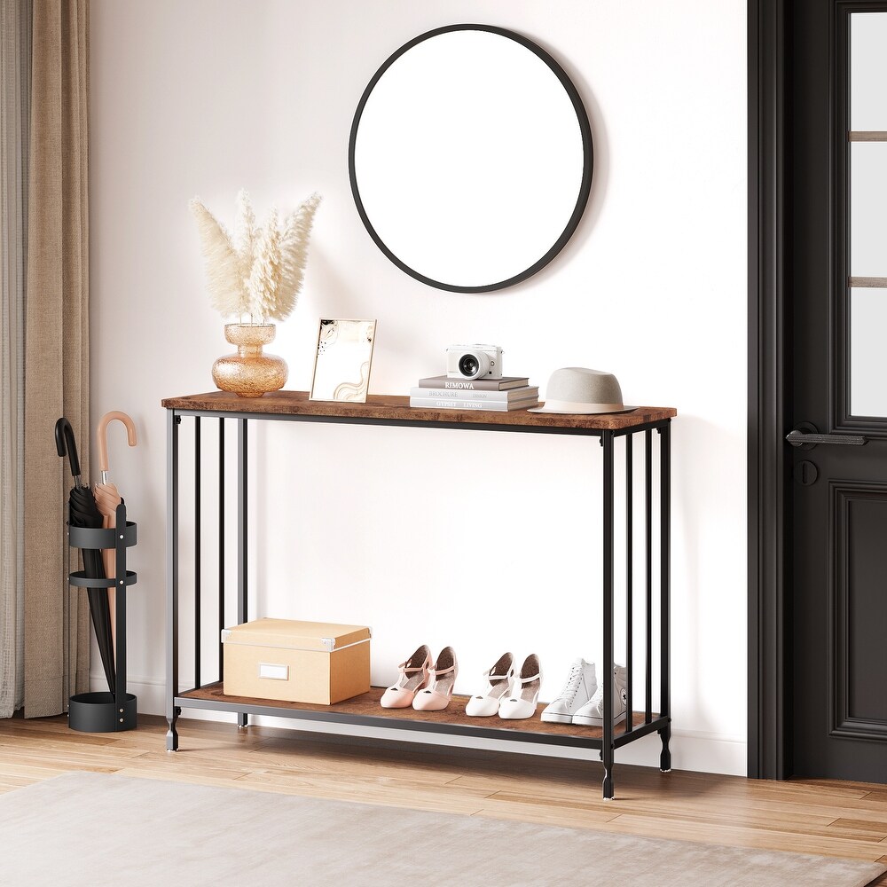 Console Table with Wood Shelf and Metal Frame