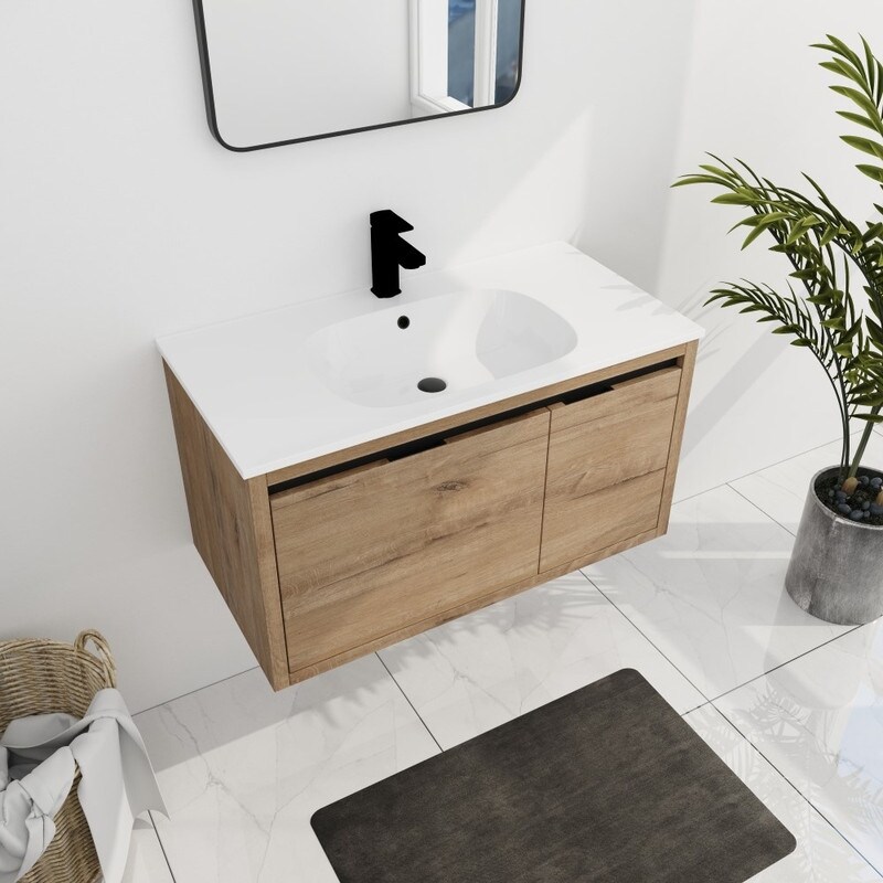 Modern 36 Inch Wall Mounted Bathroom Vanity With Gel Sink