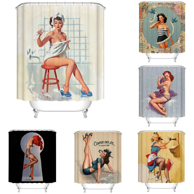 Cartoon girl printed 3d bath curtains waterproof polyester fabric washable bathroom-1 shower curtain screen with hooks accessories