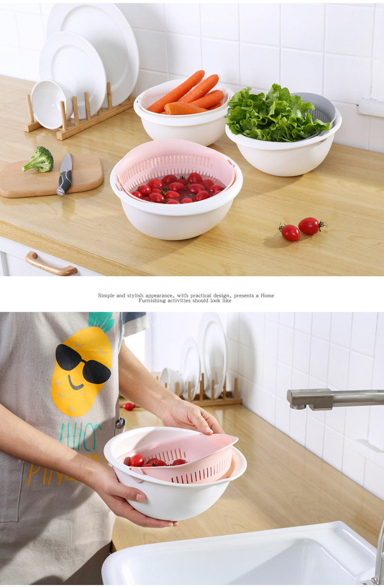 Kitchen Silicone Double Drain Basket Bowl