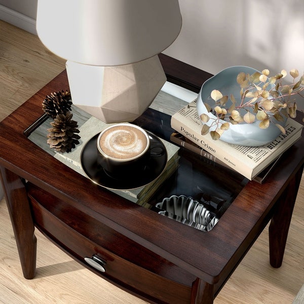 Genoas Traditional Walnut and Glasstop End Table by Furniture of America