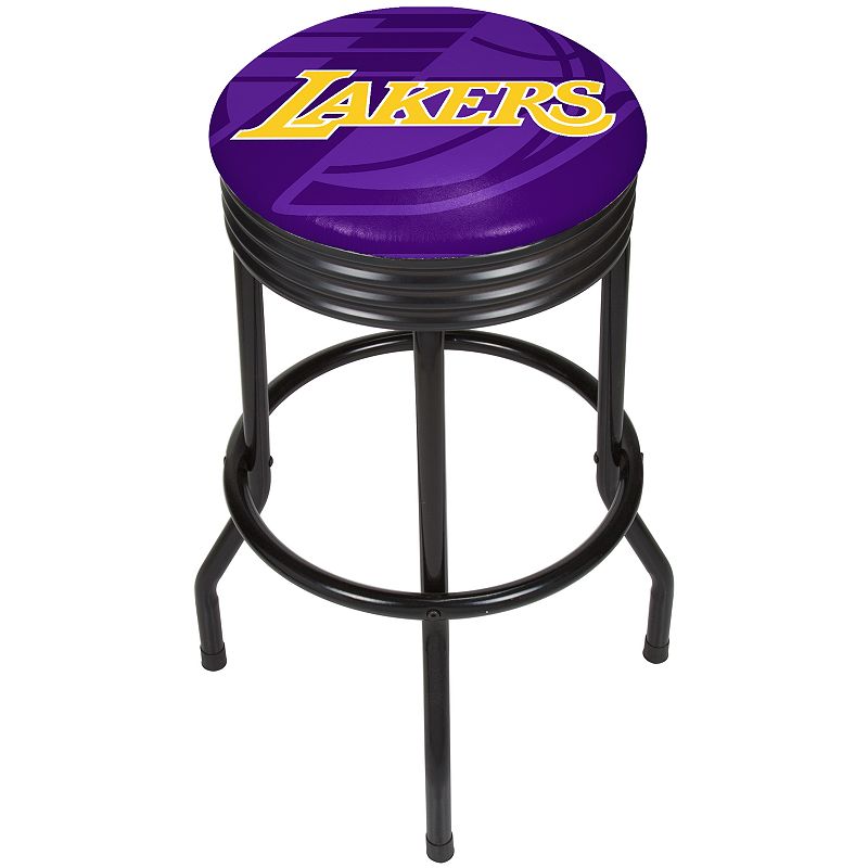 Los Angeles Lakers Padded Ribbed Black Bar Stool