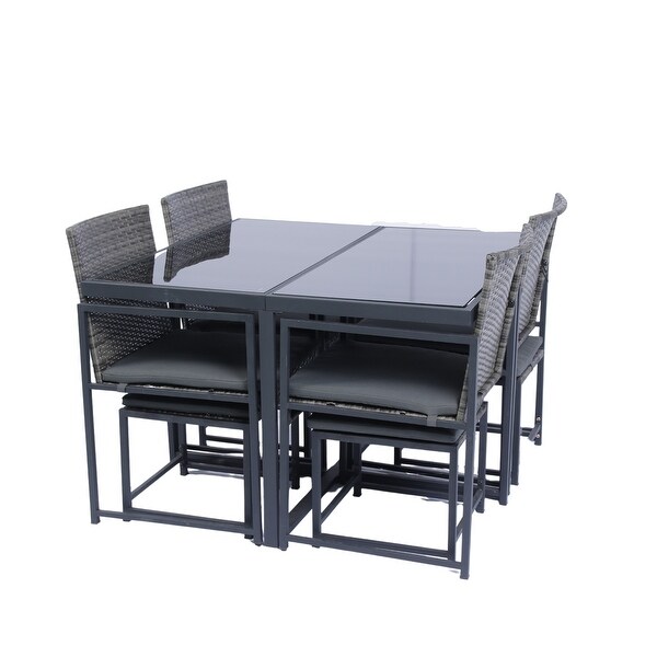 9Piece Patio Dining Sets with Grey Wicker and Cushions