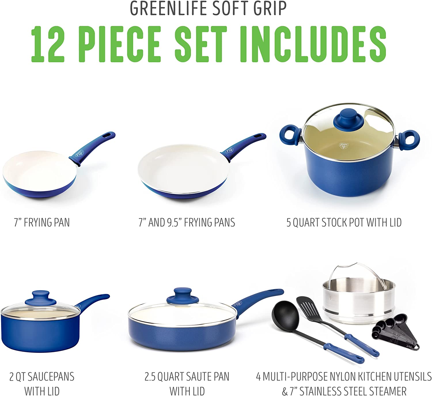 Healthy Ceramic Nonstick, 16 Piece Cookware Pots