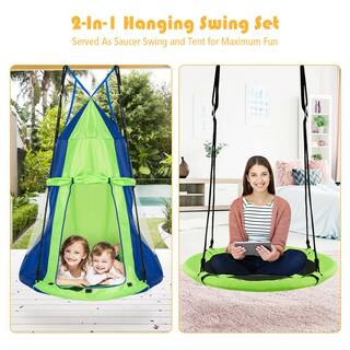 Gymax 40 in. Kids Hanging Chair Swing Tent Set Hammock Nest Pod Seat Green GYM04746