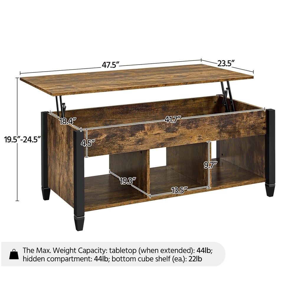 Yaheetech 47.5in Lift Top Wood Coffee Table with 3 Cube Open Shelves