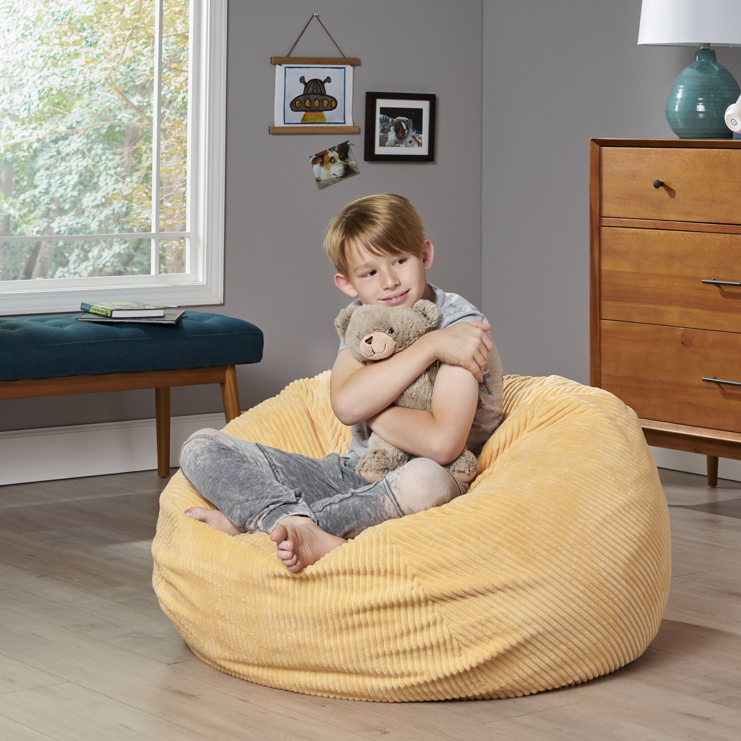 Noble House Adrian Bean Bag Chair, Mustard Yellow