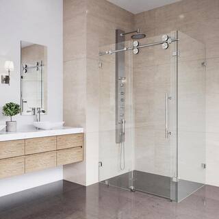 VIGO Winslow 34 in. L x 46 in. W x 74 in. H Frameless Sliding Rectangle Shower Enclosure in Stainless Steel with Clear Glass VG6051STCL48