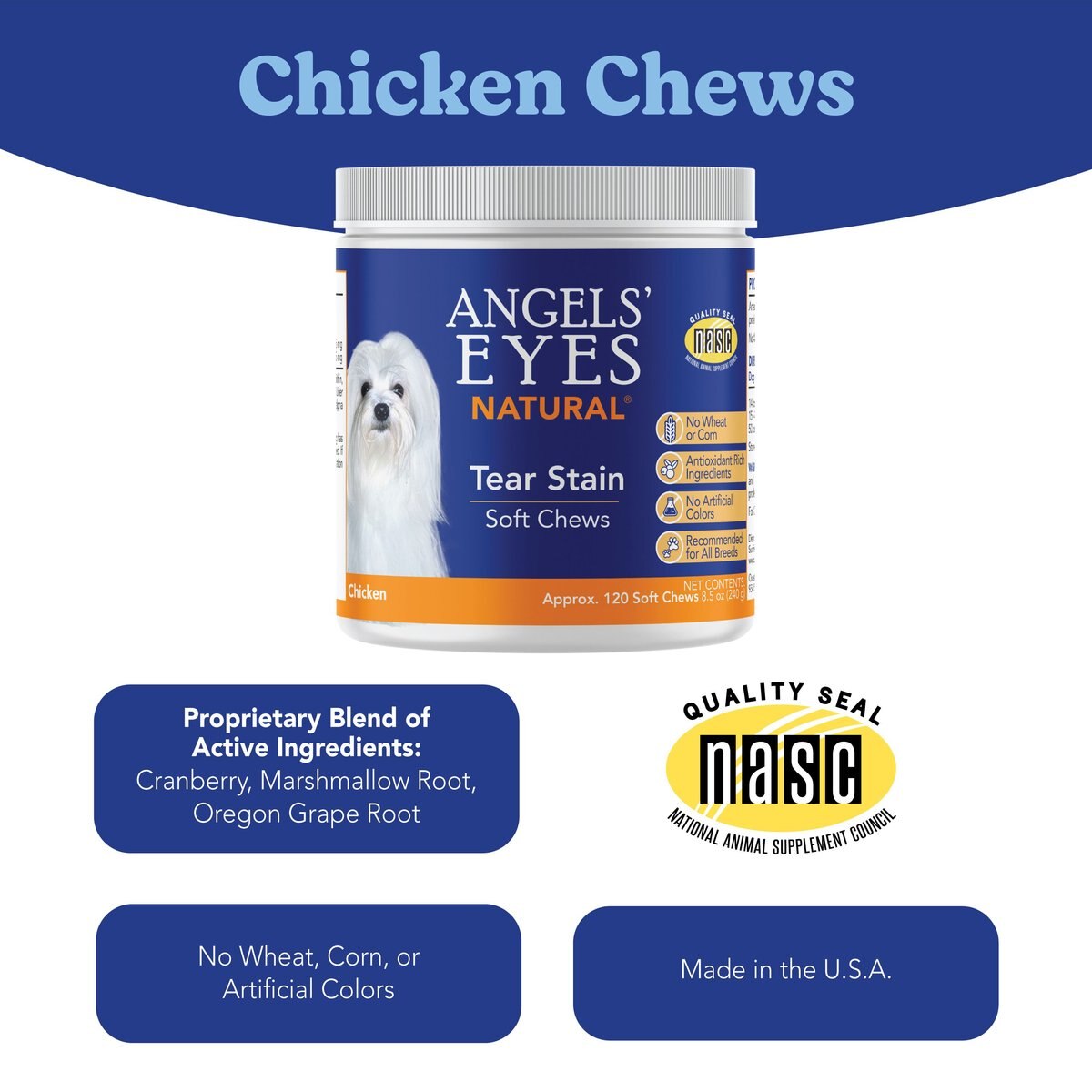 Angels' Eyes Natural Chicken Flavored Soft Chew Tear Stain Supplement for Dogs and Cats