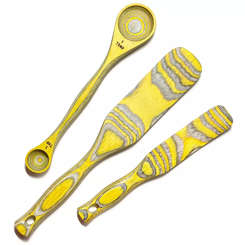 Island Bamboo Pakkawood Spurtle Set with Double Measuring Spoon， Lemon