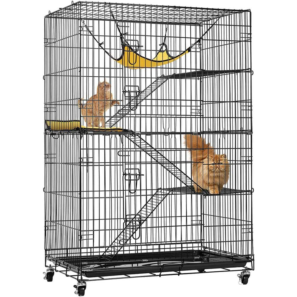 VIVOHOME 4-Tier 49 in. Metal Collapsible Cat Cage with Ramp Ladders Hammock and Bed X002EHHHYP