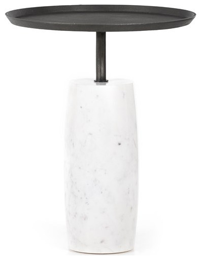 Dione End Table Polished White Marble Solid  Gray Cast Glass   Modern   Side Tables And End Tables   by Virgil Stanis Design  Houzz