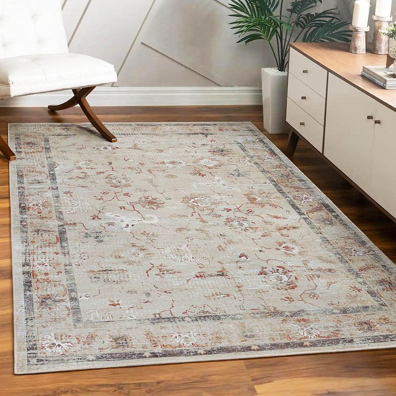 SUPERIOR Swan Distressed Traditional Floral Scroll Washable Rug