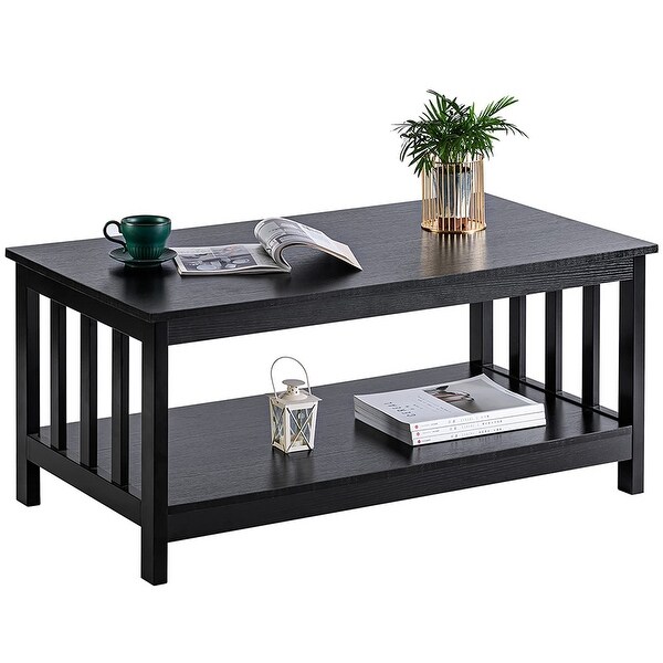 Coffee Table， Black Wood Living Room Table with Shelf， 40 Black