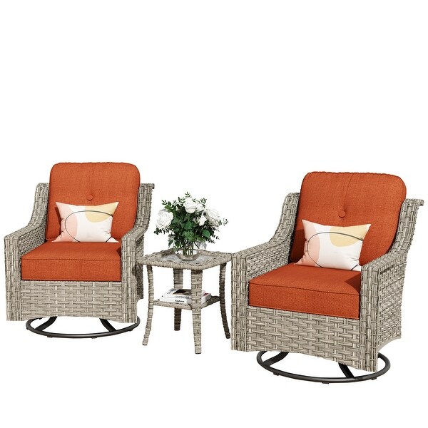 XIZZI 3Piece Swivel Rocking Chair Rattan Wicker Outdoor Patio Furniture Bistro Set