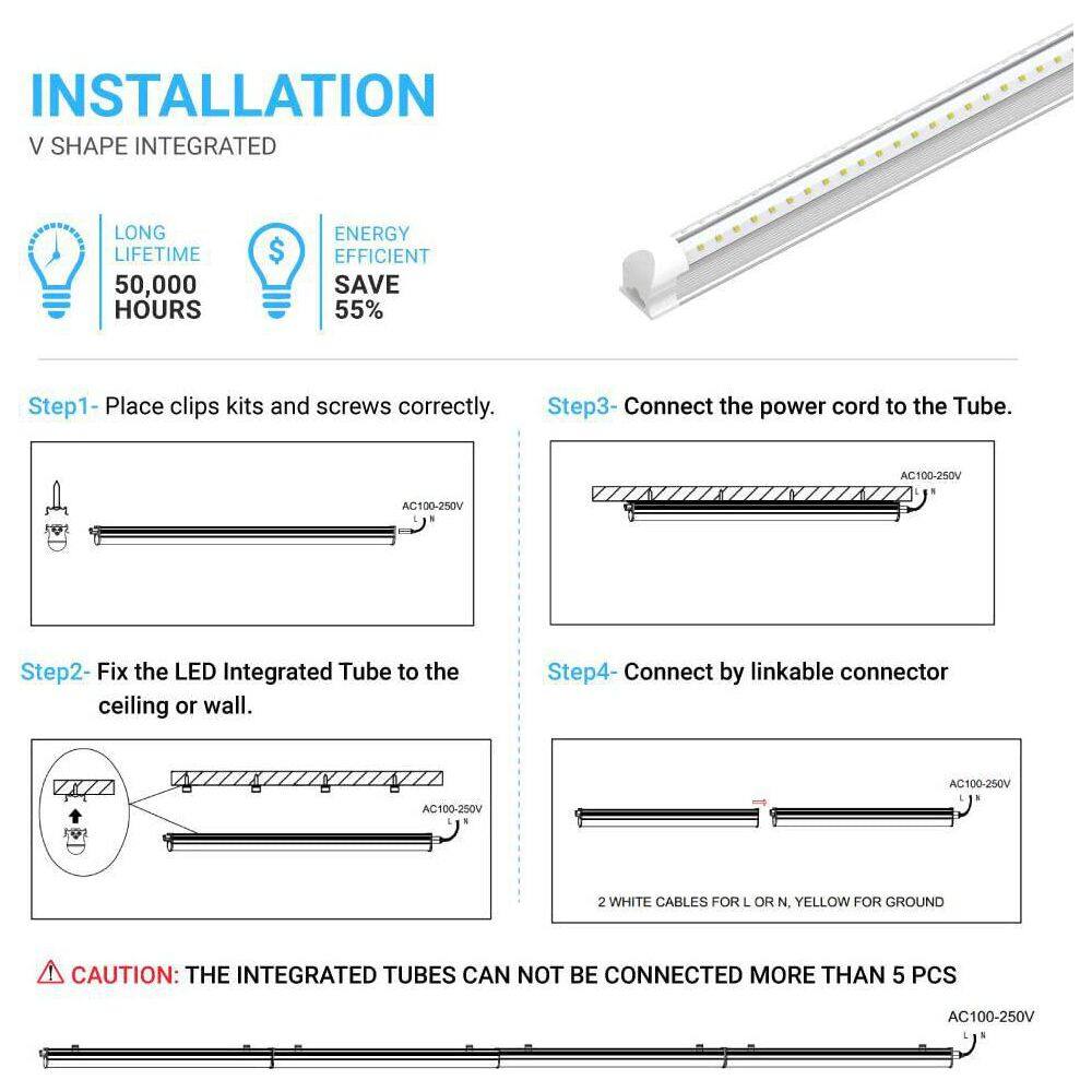 Viribright 210-Watt 96 in. Equivalent Linear T8 Tube LED Tubular Bulb (Frosted) (5000K) (10-Pack) 519020