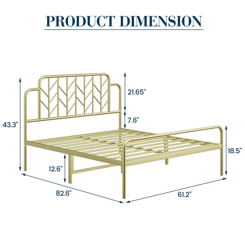 Modern Gold Metal Queen Size Bed Frame with Headboard and Footboard Branch Style