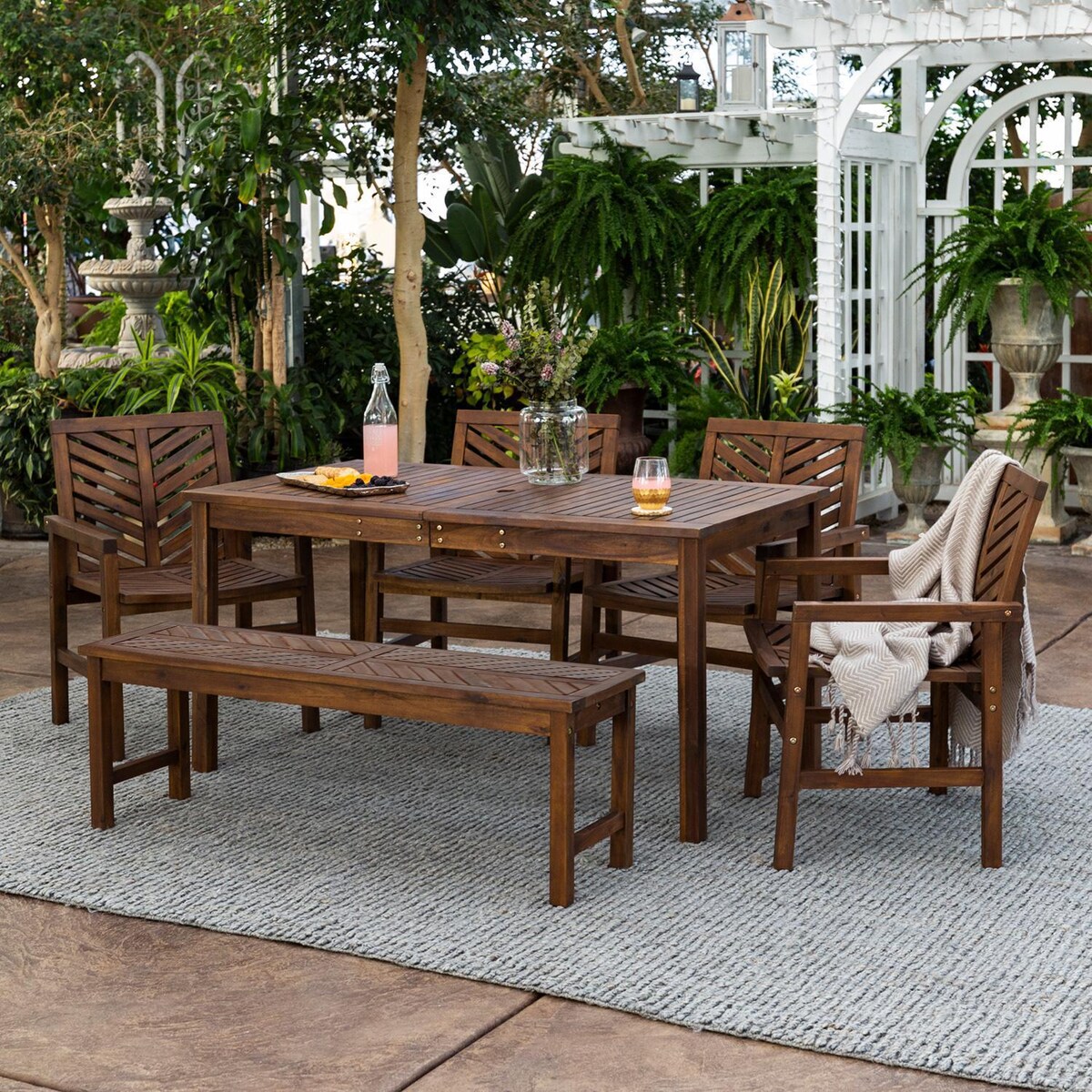 Ultimate Patio Wishlake 6 Piece Acacia Patio Dining Set W/ 60 X 32 Inch Rectangular Table