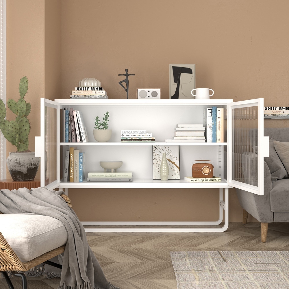 Storage Cabinet with 2 Glass Doors and Shelf