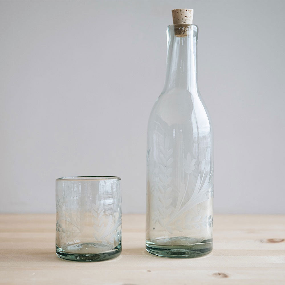 Handblown Etched Bottle