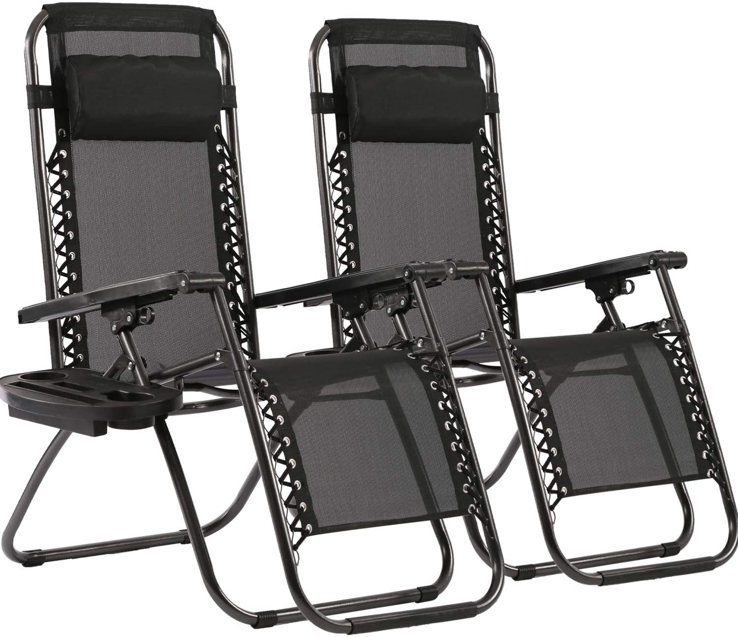 BestMassage 2 Pack Utility Tray Steel Zero-Gravity Chair - Black and Gray