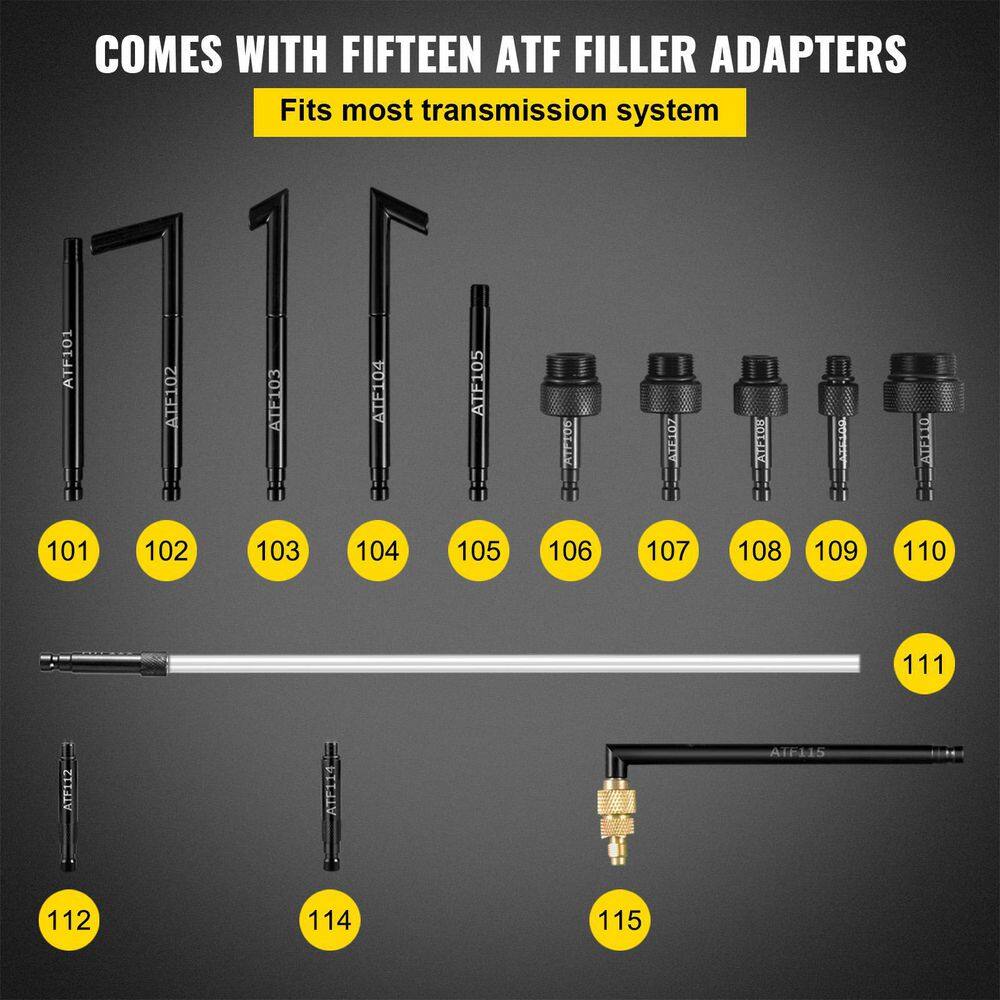 VEVOR Transmission Fluid Pump 2-Way Automatic Oil Liquid Extractor Tool Set 10 Liter with (14-Pieces) ATF Filler Adapters QCBSX10L14ATFBDV9V0
