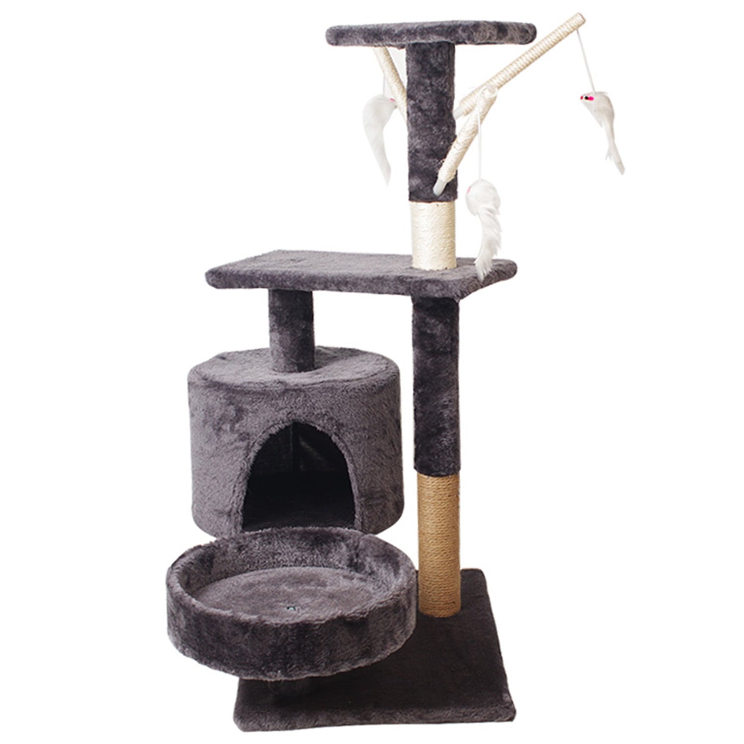 Walchoice Dark Gray Cat Tree Tower， Cat Furniture Activity Center with Scratching Post， 34.6” x 19.7” x 13.8”