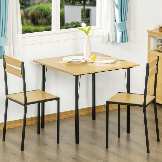 Homcom Industrial 3 piece Dining Table Set Square Kitchen Table With 2 Chairs For Dorms Apartments Studios Bamboo Wood Grain