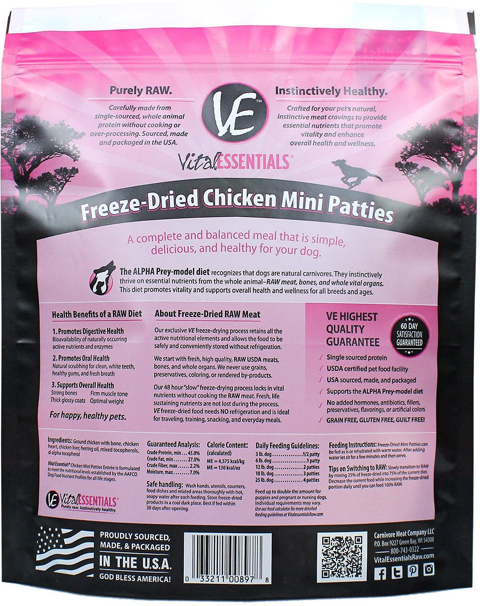 Vital Essentials Chicken Mini Patties Grain Free Freeze Dried Raw Dog