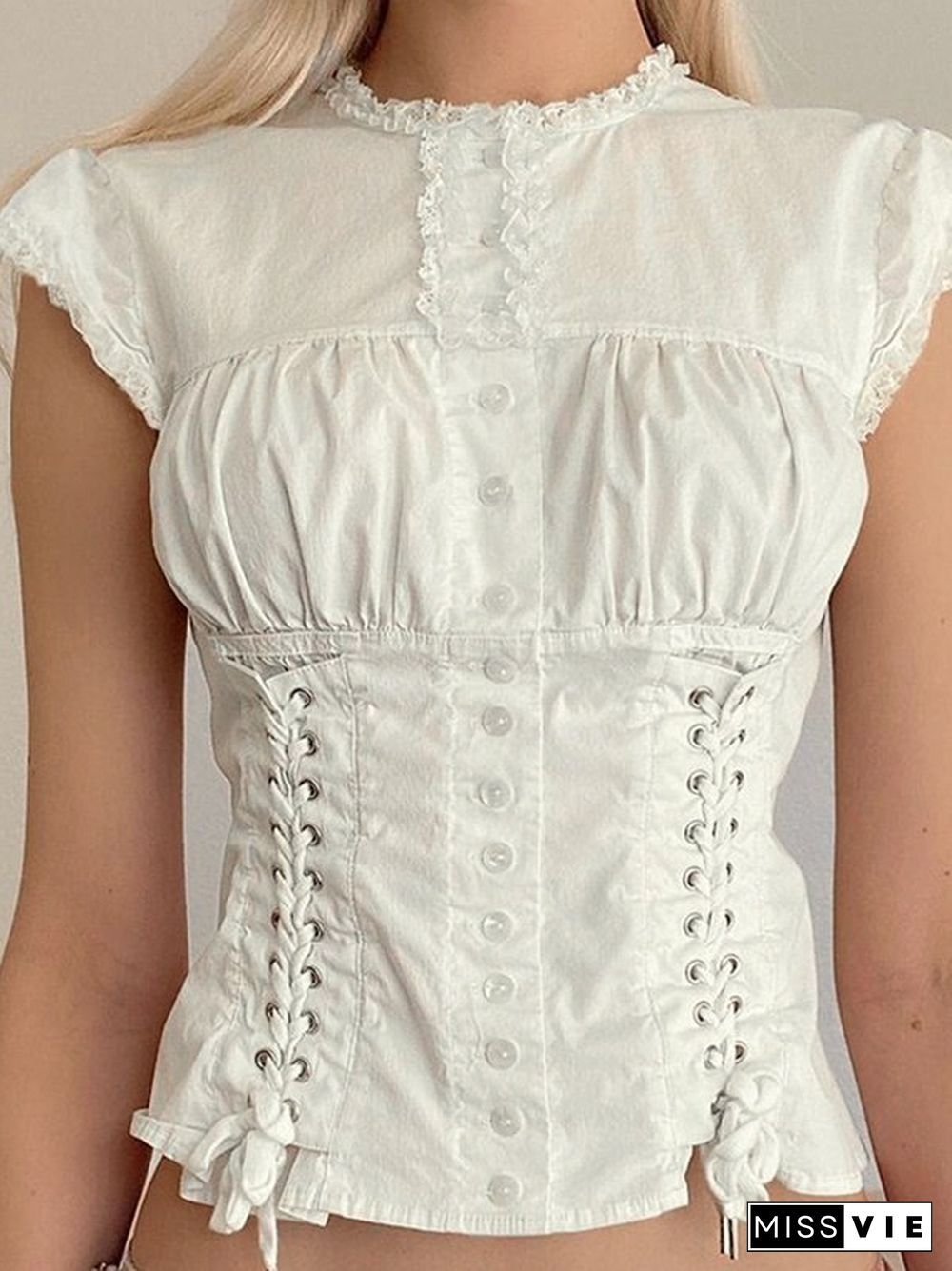 Strap Slim Short Sleeve Blouse