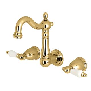 Kingston Brass Heritage 2-Handle Wall Mount Bathroom Faucet in Polished Brass HKS1222PL