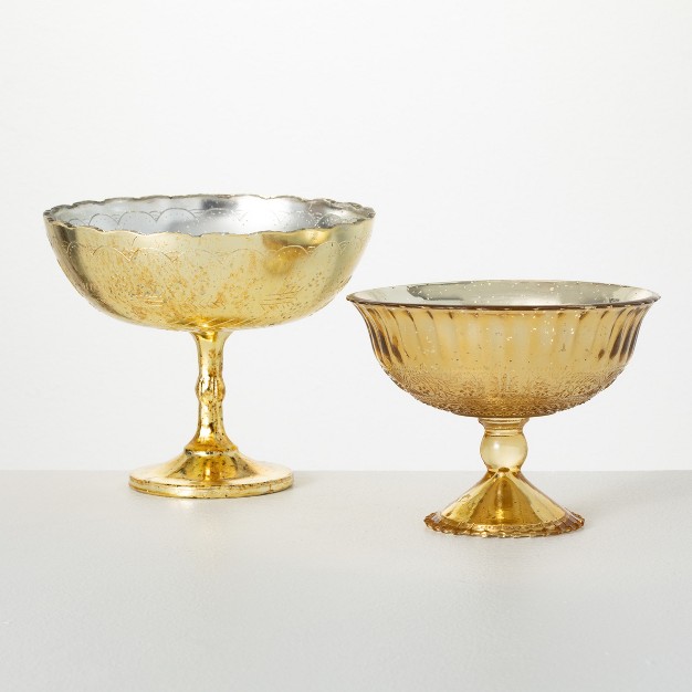 amp 6 75 quot Gold Glass Pedestal Goblet Set Of 2 Multicolored