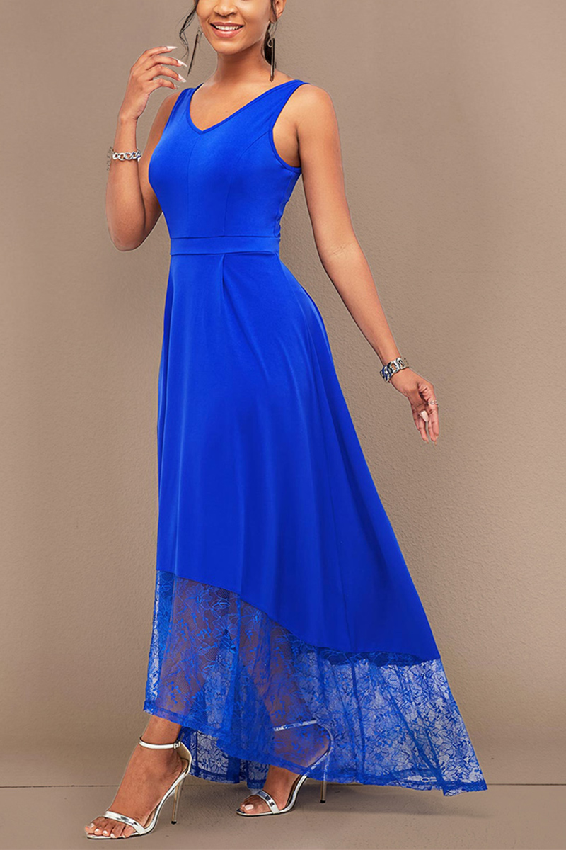 Plus Size Lace Hem V Neck Sleeveless Tunic Maxi Dress