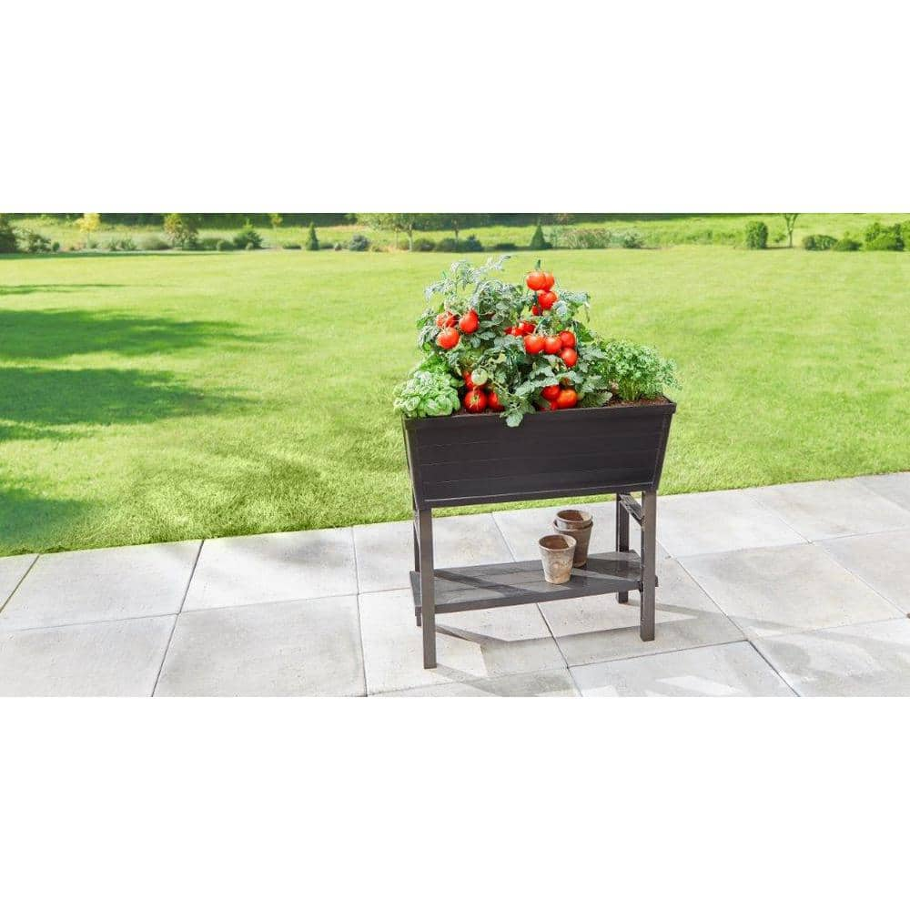 Vigoro 32.25 in. W x 31 in. H Elevated Resin Patio Garden Bed in Brown 999-2200