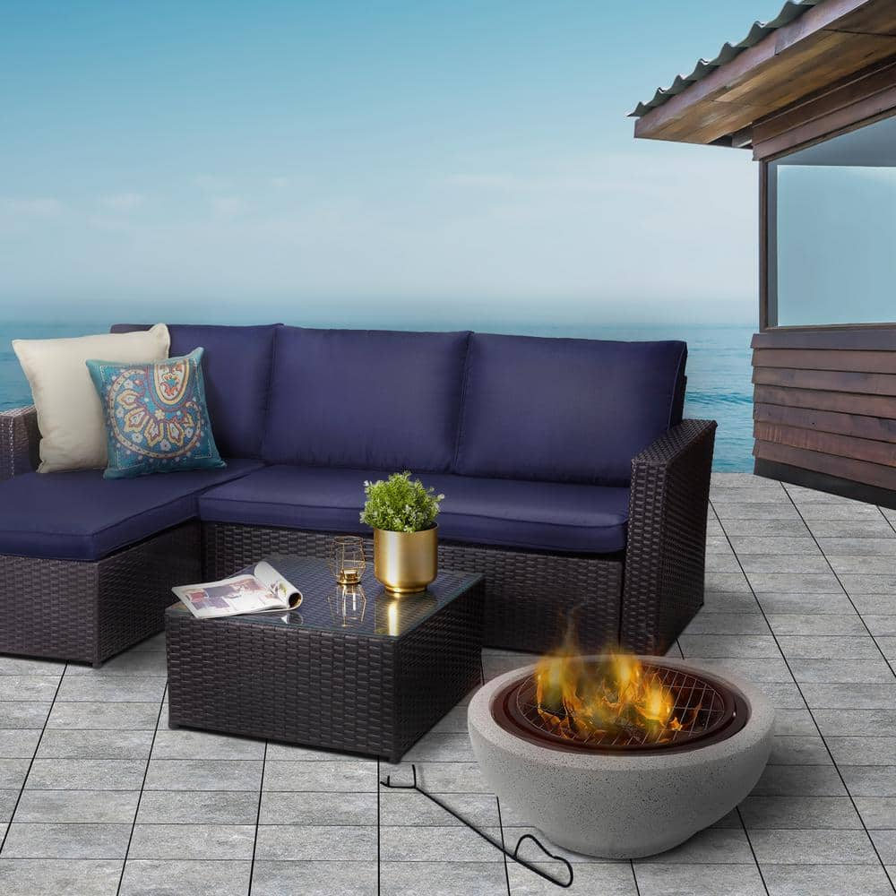 Teamson Home Contemporary Wood Round Burning Fire Pit in Grey PT-FW0001