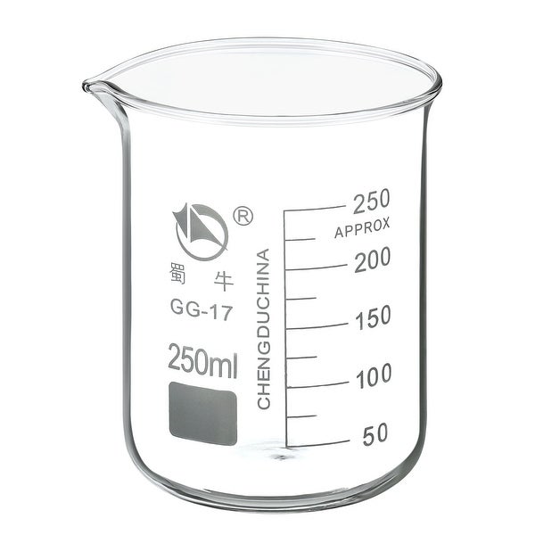 250ml Low Form Glass Beaker， 3.3 Borosilicate Lab Measuring Cups - Clear