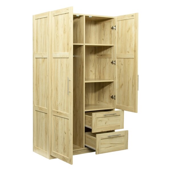 High Wardrobe Kitchen Cabinet with 2 Doors， 2 Drawers and 5 Storage Spaces - - 36907184