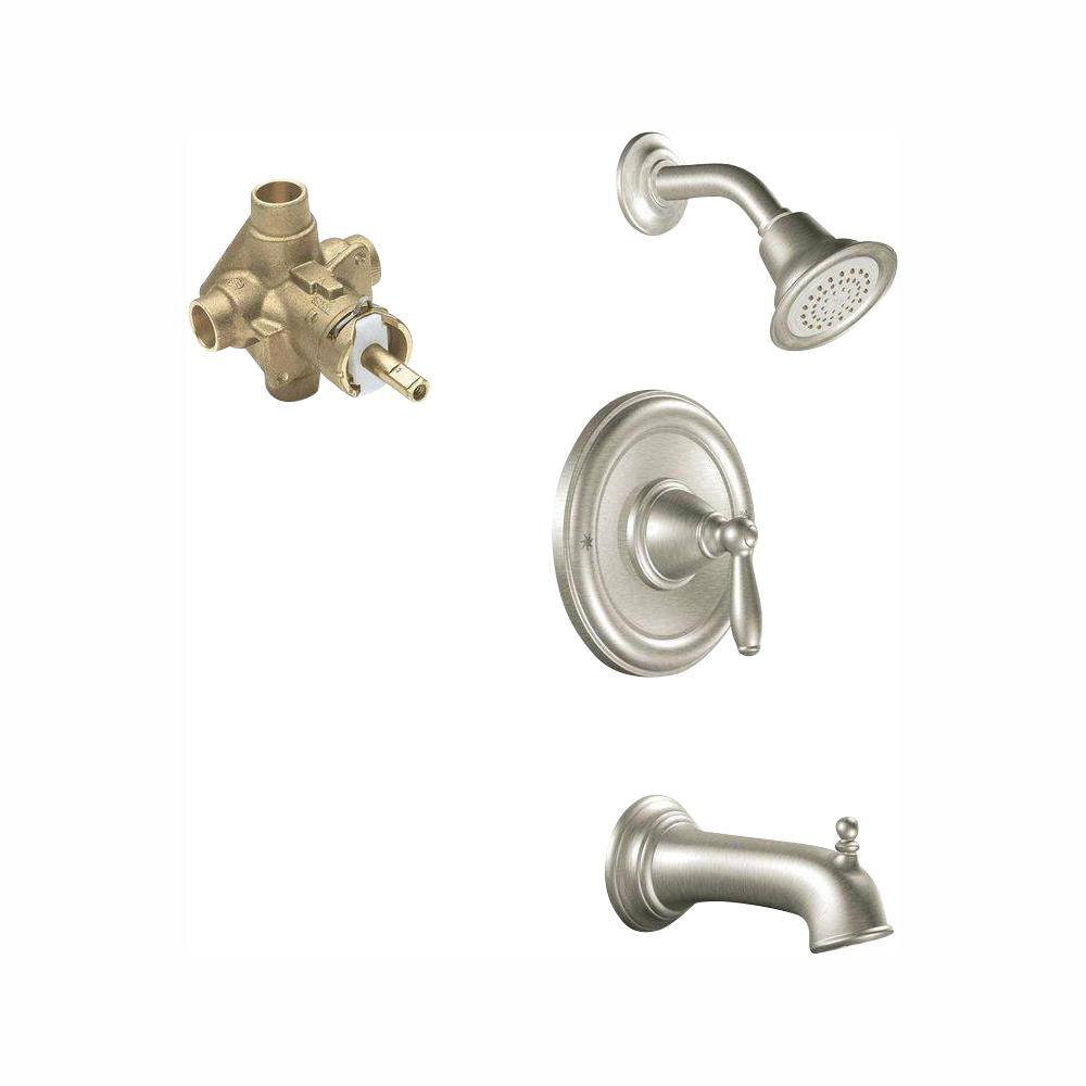 MOEN Brantford Single-Handle 1-Spray Posi-Temp Tub and Shower Faucet in Brushed Nickel (Valve Included) T2153EPBN-2520